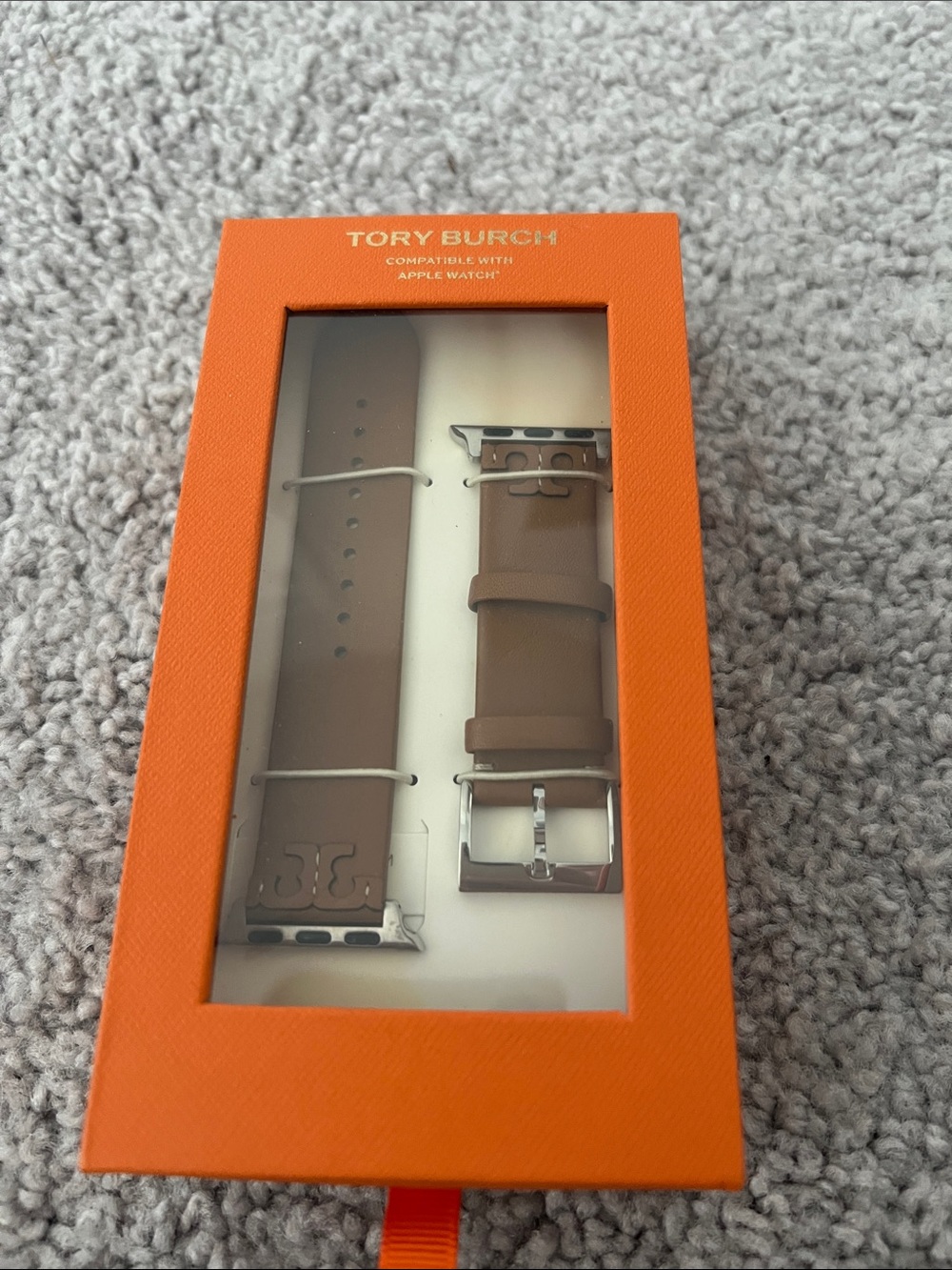 Tory Burch Tan Leather Watch Band with Silver Hardware